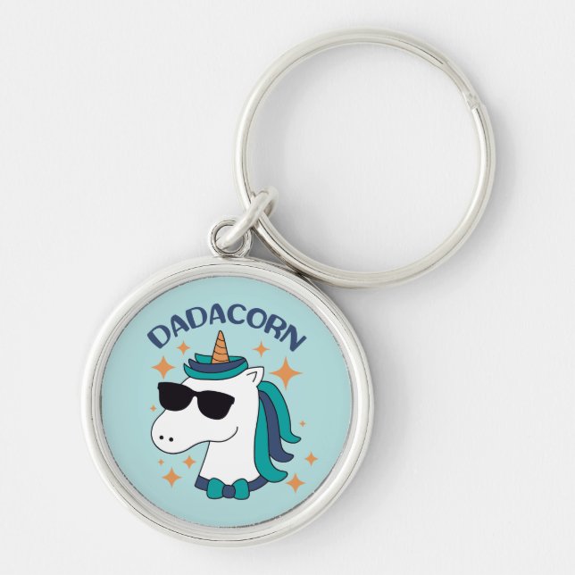 Dadacorn med solglasögon rund silverfärgad nyckelring (Framsidan)
