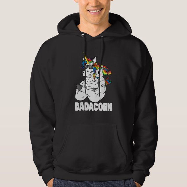 Dadacorn Muscle Unicorn Pappa med Baby dotter Sol Hoodie (Framsida)