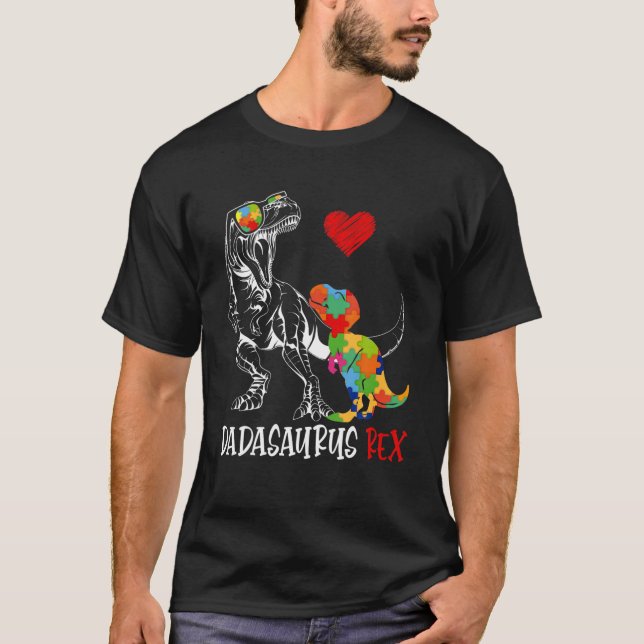 Dadasaurus pappa Rex Autism Awareness Proud Pappa  T Shirt (Framsida)