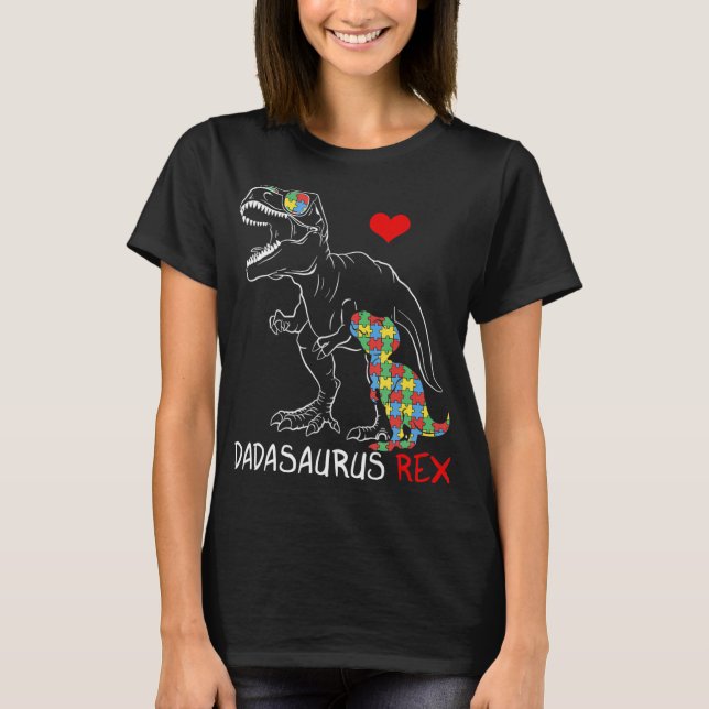 Dadasaurus pappa Rex Autism Awareness Proud Pappa  T Shirt (Framsida)