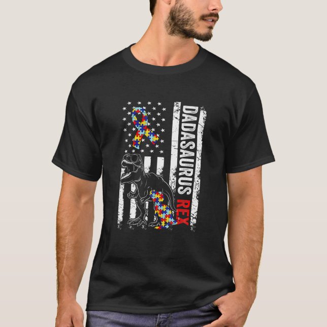 Dadasaurus pappa Rex Autism Awareness Proud Pappa  T Shirt (Framsida)