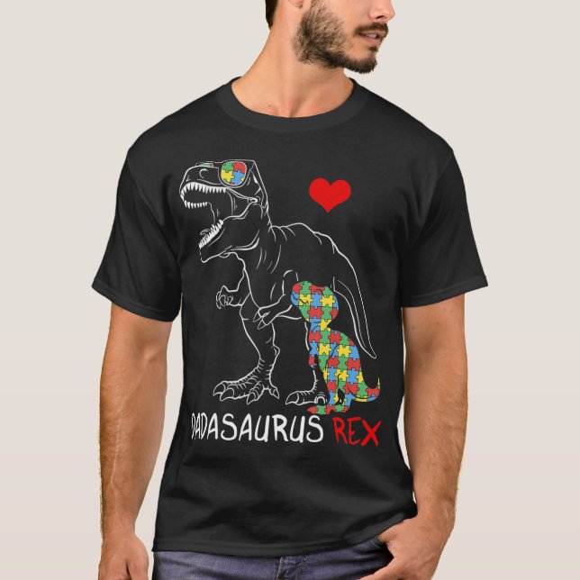 Dadasaurus pappa Rex Autism Awareness Proud Pappa  T Shirt (Framsida)