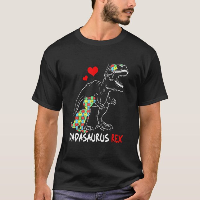 Dadasaurus Pappa Rex Autism Stolt Pappa T Shirt (Framsida)