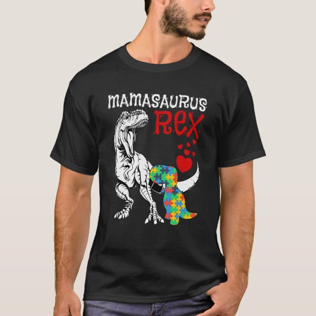 Dadasaurus Rex Autism Awareness Proud Autism Pappa T Shirt (Framsida)