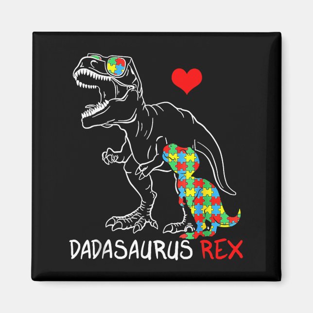 Dadasaurus Rex Autism Medvetenhet Stolt Pappa Fäde Magnet (Framsidan)