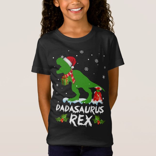 Dadasaurus Santa Hat jul Pajama Matching Fam T Shirt (Framsida)