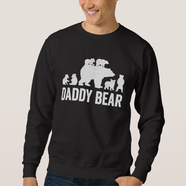 Daddy Bear Fathers Day  Funny Six Cub Kids Dad Lång Ärmad Tröja (Framsida)