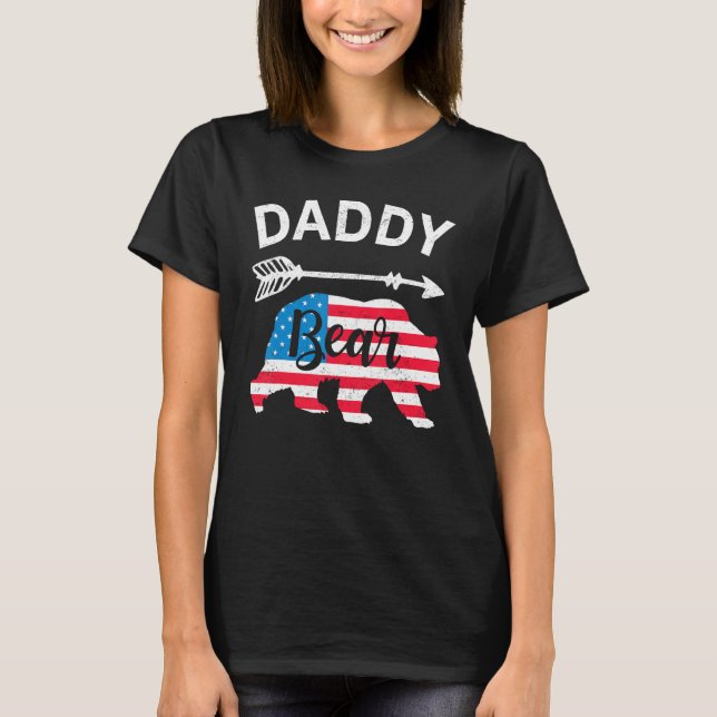 Daddy Bear Papa Bear American Flag 4th of July Fat T Shirt (Framsida)
