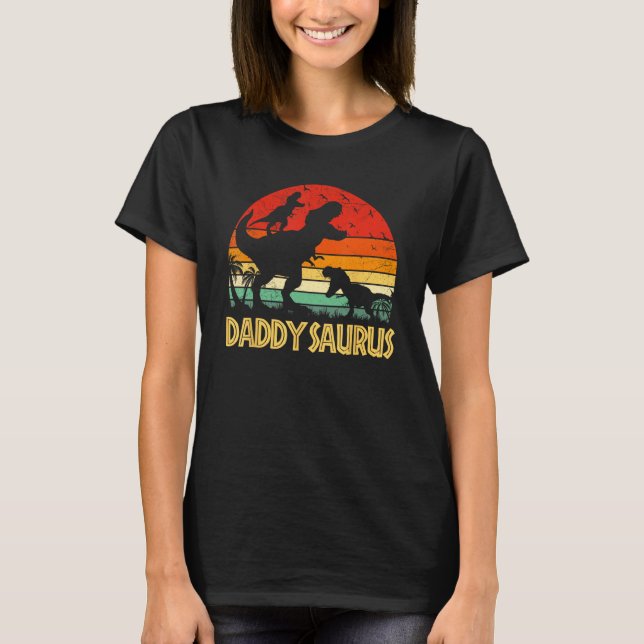 Daddy Dinosaur Daddysaurus 2 kids Fathers Day  For T Shirt (Framsida)