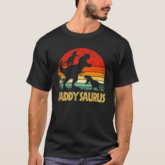 Daddy Dinosaur Daddysaurus 2 kids Fathers Day  For T Shirt (Framsida)