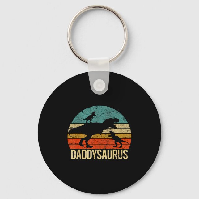 Daddy Dinosaur Daddysaurus 2 Two Kids Christmas Gi Nyckelring (Framsida)