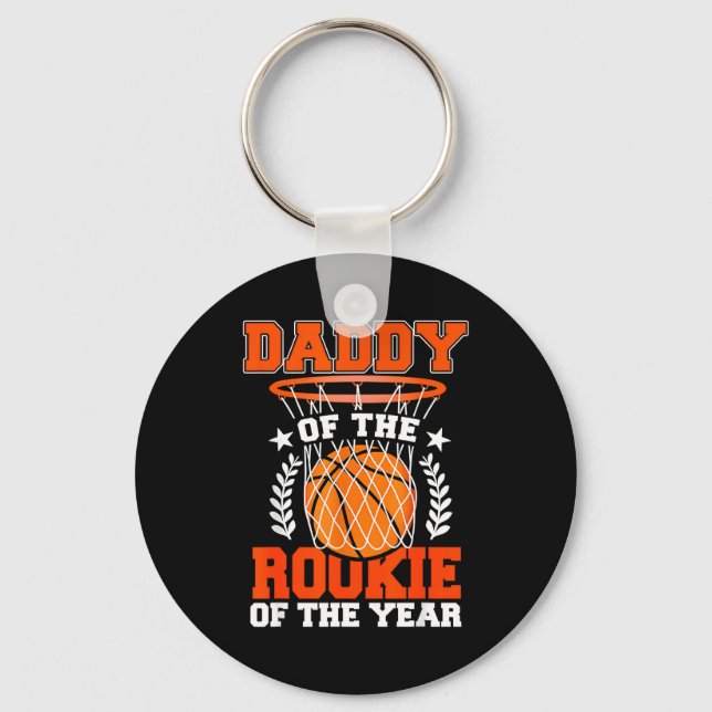 Daddy Of Rookie 1st Basketball Bday Theme Matching Nyckelring (Framsida)