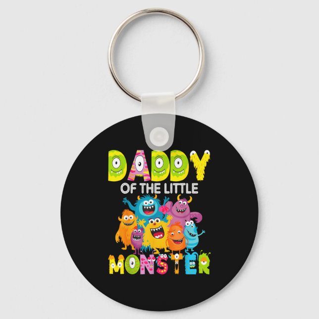 Daddy Of The Little Monster 1st Birthday Boy Party Nyckelring (Framsida)