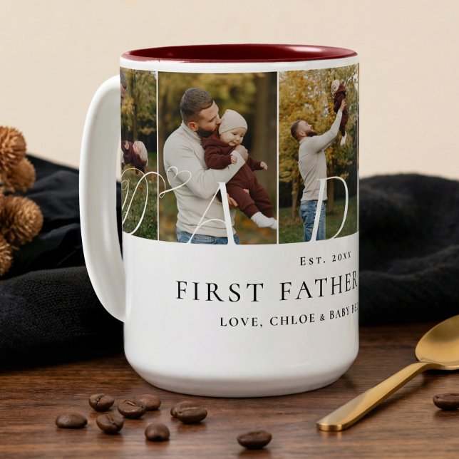 Daddy Photo Collage First Father's Day Keepsake Två-Tonad Mugg (Daddy Photo Collage First Father's Day Keepsake Two-Tone Coffee Mug)