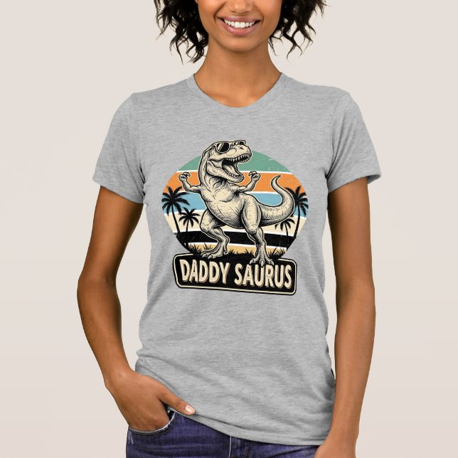 Daddy Saurus Retro Dinosaur Solnedgång T-Shirt Des (Framsida)