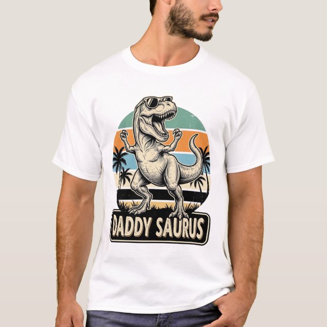 Daddy Saurus Retro Dinosaur Solnedgång T-Shirt Des (Framsida)