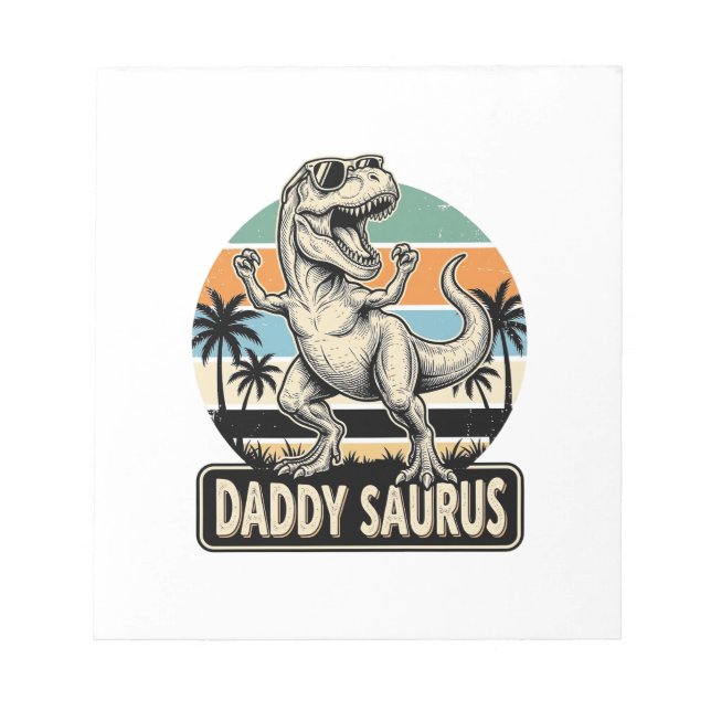 Daddy Saurus Retro Dinosaur Solnedgång T-Shirt Des Anteckningsblock (Framsida)