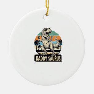Daddy Saurus Retro Dinosaur Solnedgång T-shirt Des Julgransprydnad Keramik