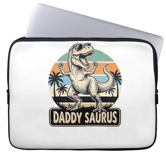 Daddy Saurus Retro Dinosaur Solnedgång T-Shirt Des Laptop Fodral (Framsidan)