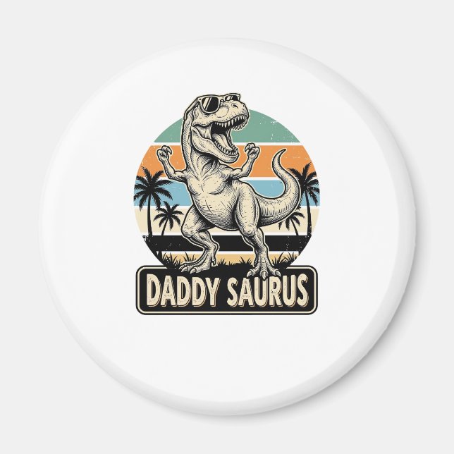 Daddy Saurus Retro Dinosaur Solnedgång T-Shirt Des Magnet (Framsidan)
