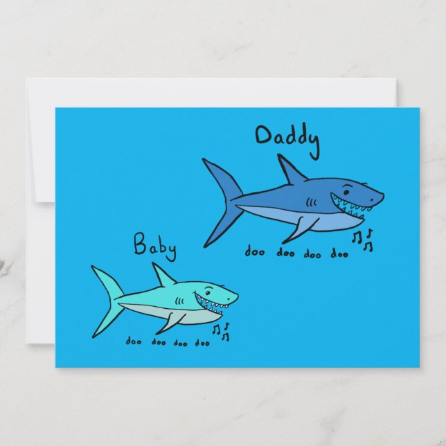 Daddy Shark & Baby Shark Blå fadersdag Kort (Framsida)