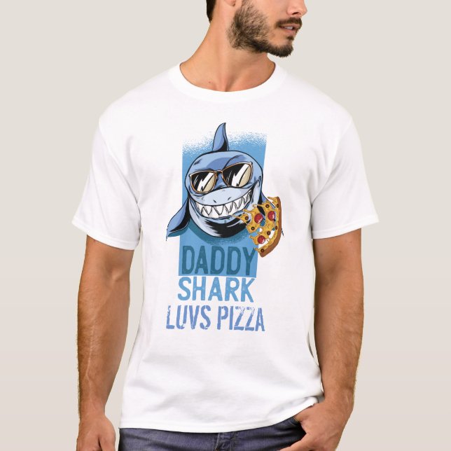 DADDY SHARK luvs PIZZA - Lustigt Tee for PAPPA (Framsida)