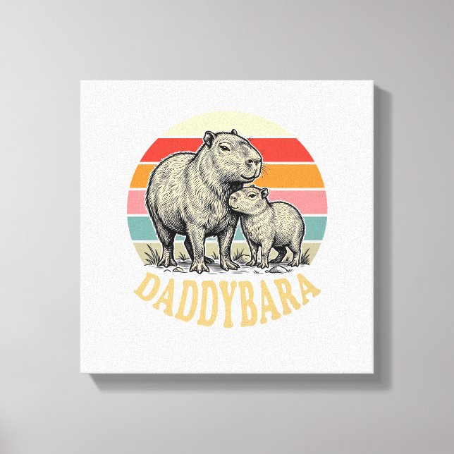 Daddybara Capybara Pappa Vintage Solnedgång Skjort Canvastryck (Framsida)