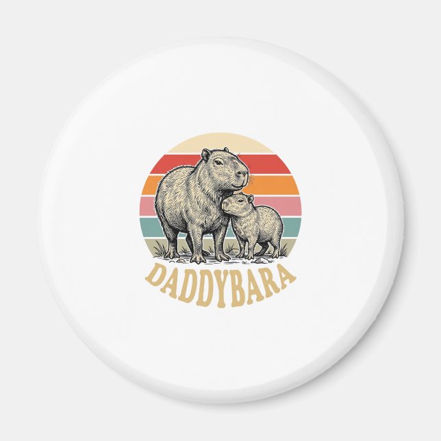 Daddybara Capybara Pappa Vintage Solnedgång Skjort Magnet (Framsidan)