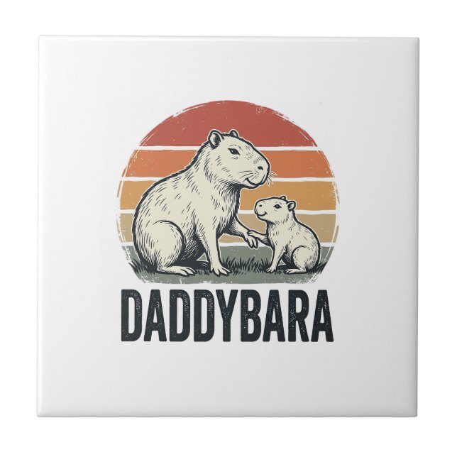 Daddybara Capybara Vintage Solnedgång Tröja Design Kakelplatta (Framsidan)