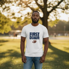 Daddy's First Year First Down Football Navy Blue  T Shirt