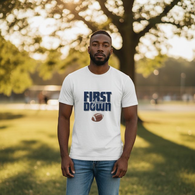 Daddy's First Year First Down Football Navy Blue  T Shirt (Skapare uppladdad)