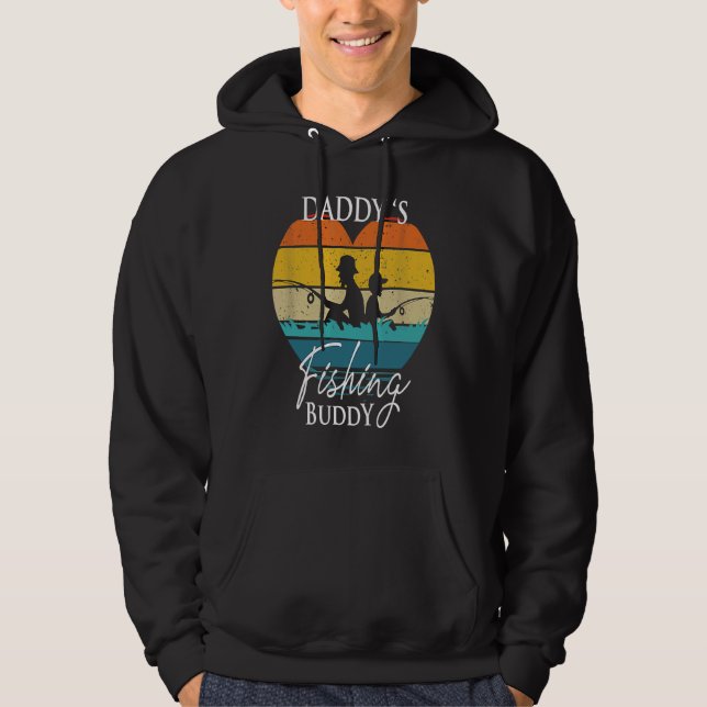Daddy's Fishing Buddy  Retro Dad Son For Fisherman Hoodie (Framsida)