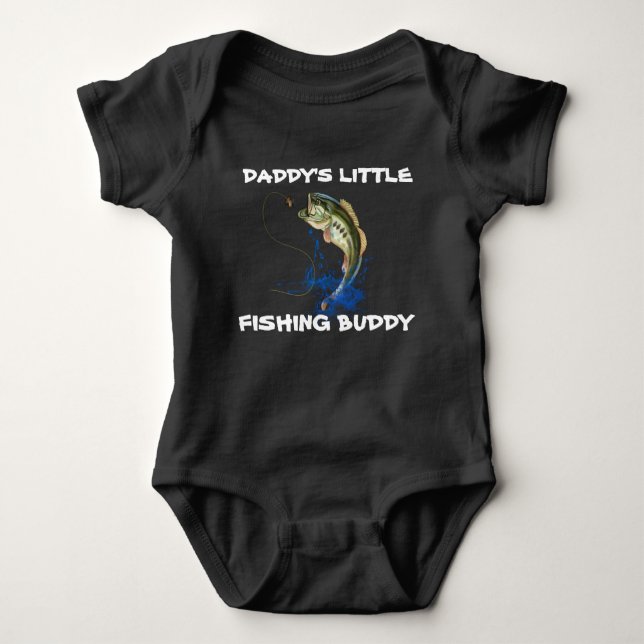 Daddys Little Fishing Buddy Baby Bodykostym T Shirt (Framsida)