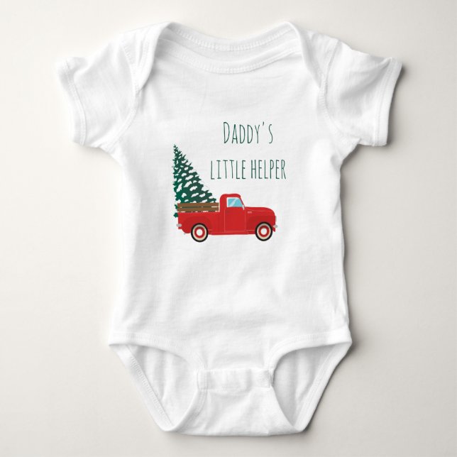 Daddys Little Helper Pickupa Lastbil Julgran T Shirt (Framsida)