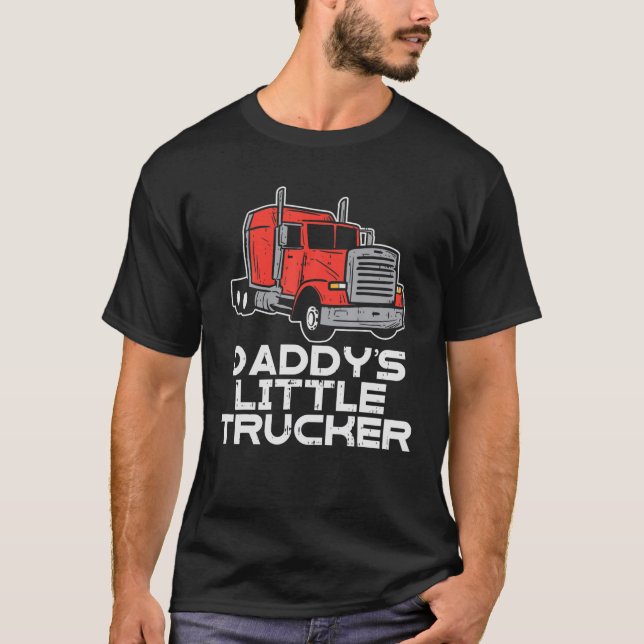 Daddys Little Trucker Semi Lastbil Trucking Boys G T Shirt (Framsida)
