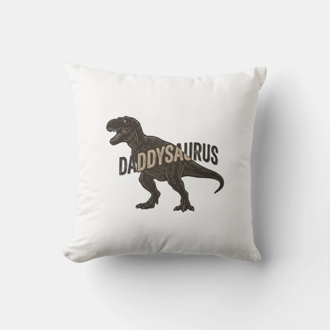 Daddysaurus Dinosaur Vintage Gravyr T-Shirt Design Kudde (Framsida)