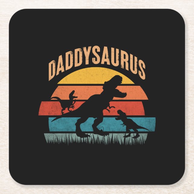 Daddysaurus - Funny Dinosaur Pappa Gift Underlägg Papper Kvadrat (Framsidan)