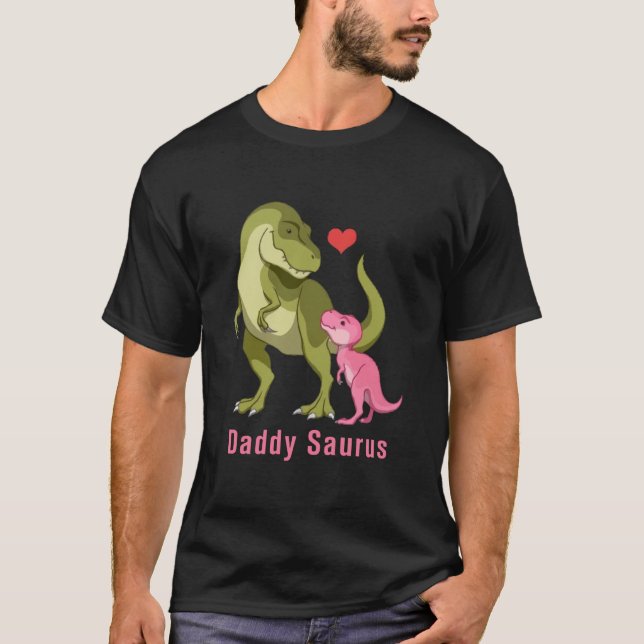 DaddySaurus Green T-Rex & Blue Baby Boy Dinosaurs T Shirt (Framsida)
