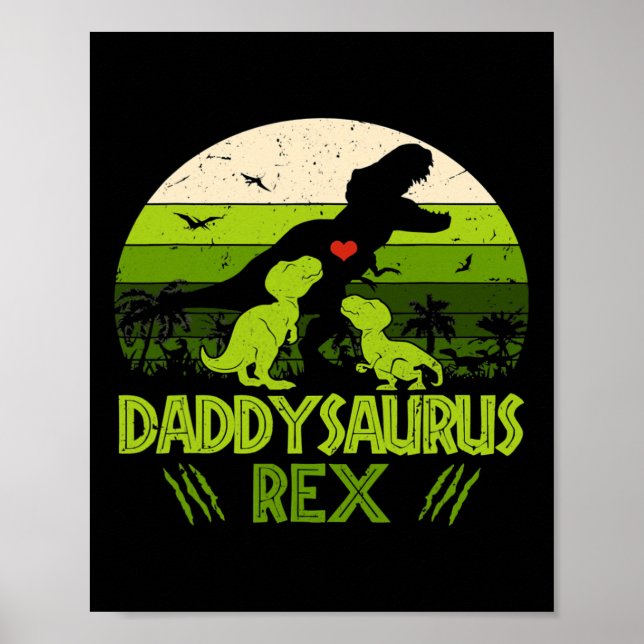 Daddysaurus Rex 2 Kids Sunset Dinosaur för Far Poster (Framsidan)
