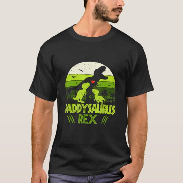 Daddysaurus Rex 2 Kids Sunset Dinosaur för Far T Shirt (Framsida)