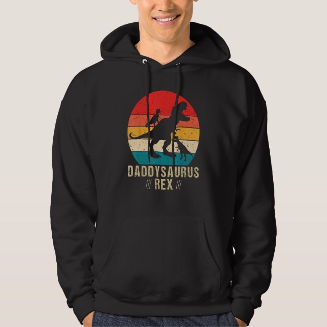 Daddysaurus Rex 2 Kids Sunset For Fathers Day Hoodie (Framsida)