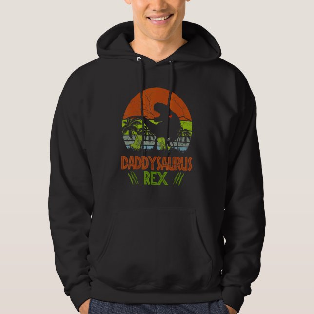 Daddysaurus Rex 2 Kids Sunset  For Fathers Day Hoodie (Framsida)