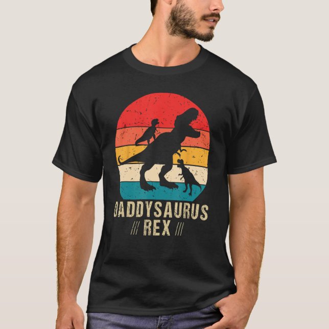 Daddysaurus Rex 2 Kids Sunset For Fathers Day T Shirt (Framsida)