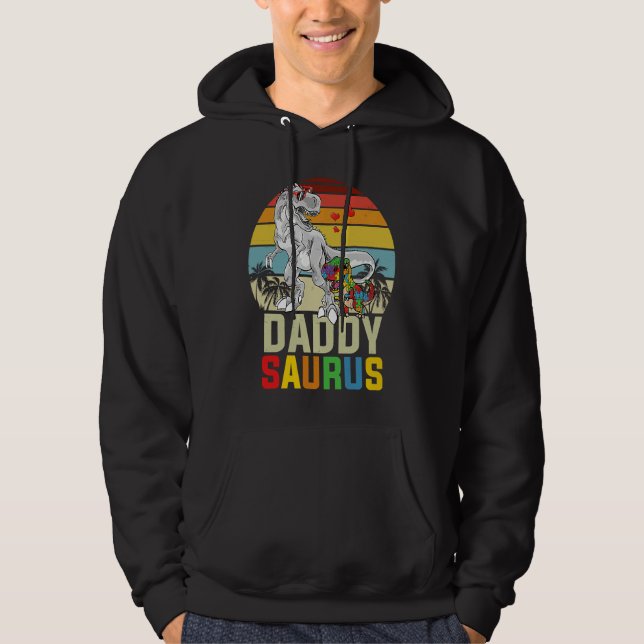 Daddysaurus Rex Dinosaur Daddy Saurus Autism Aware Hoodie (Framsida)