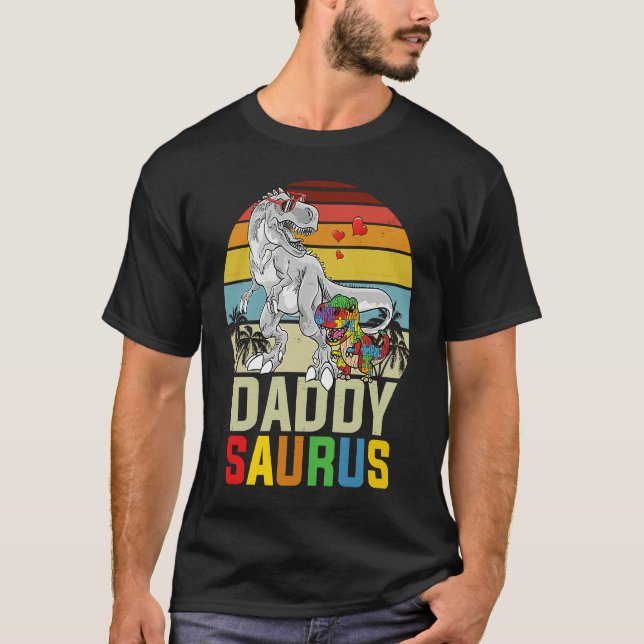 Daddysaurus Rex Dinosaur Daddy Saurus Autism Aware T Shirt (Framsida)