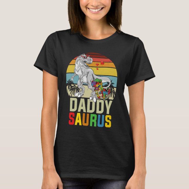 Daddysaurus Rex Dinosaur Daddy Saurus Autism Aware T Shirt (Framsida)