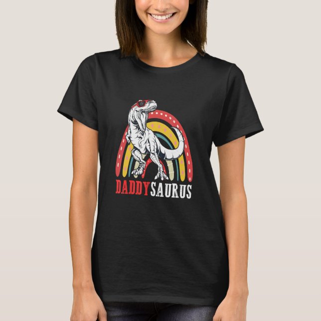 Daddysaurus Rex Rainbow pappa Saurus Far Day T Shirt (Framsida)