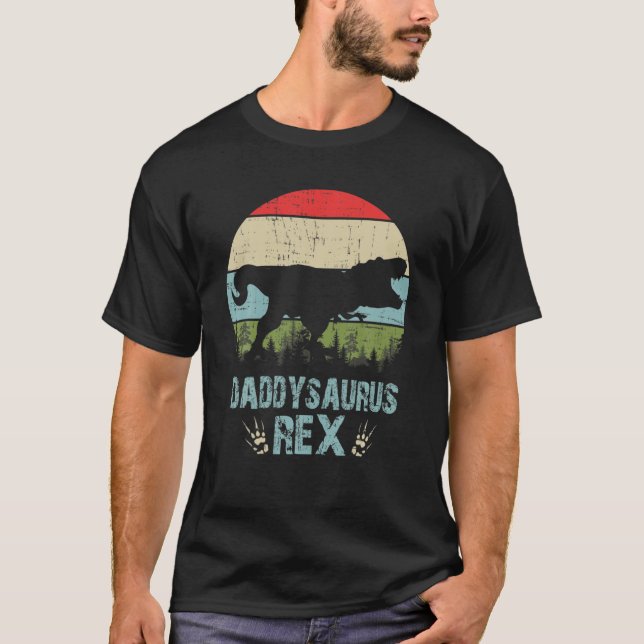 Daddysaurus Rex Trex Sunset Dinosaur Fars dag T Shirt (Framsida)