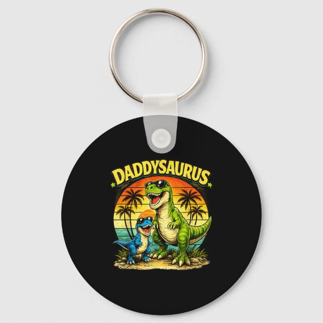 Daddysaurus rolig dinosaur pappa retro solnedgång nyckelring (Framsida)