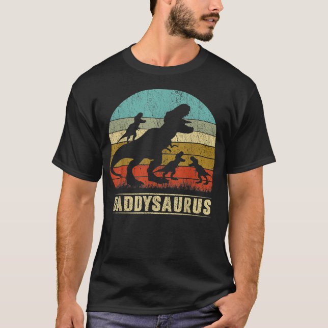 Daddysaurus T Rex Daddy Dinosaur 3 three Kids T Shirt (Framsida)